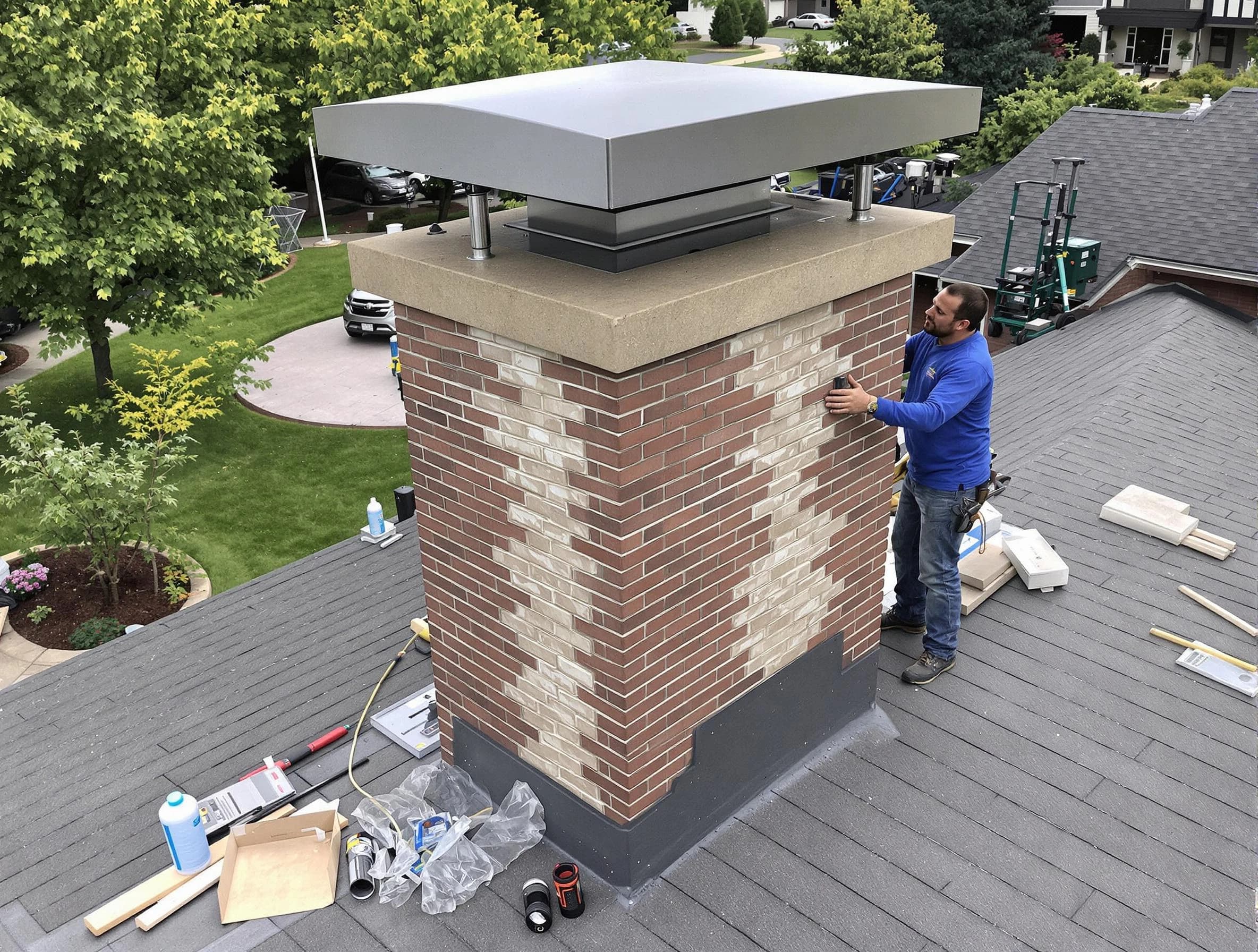 Locust Grove Chimney Sweep team working on a custom chimney remodel in Locust Grove, GA