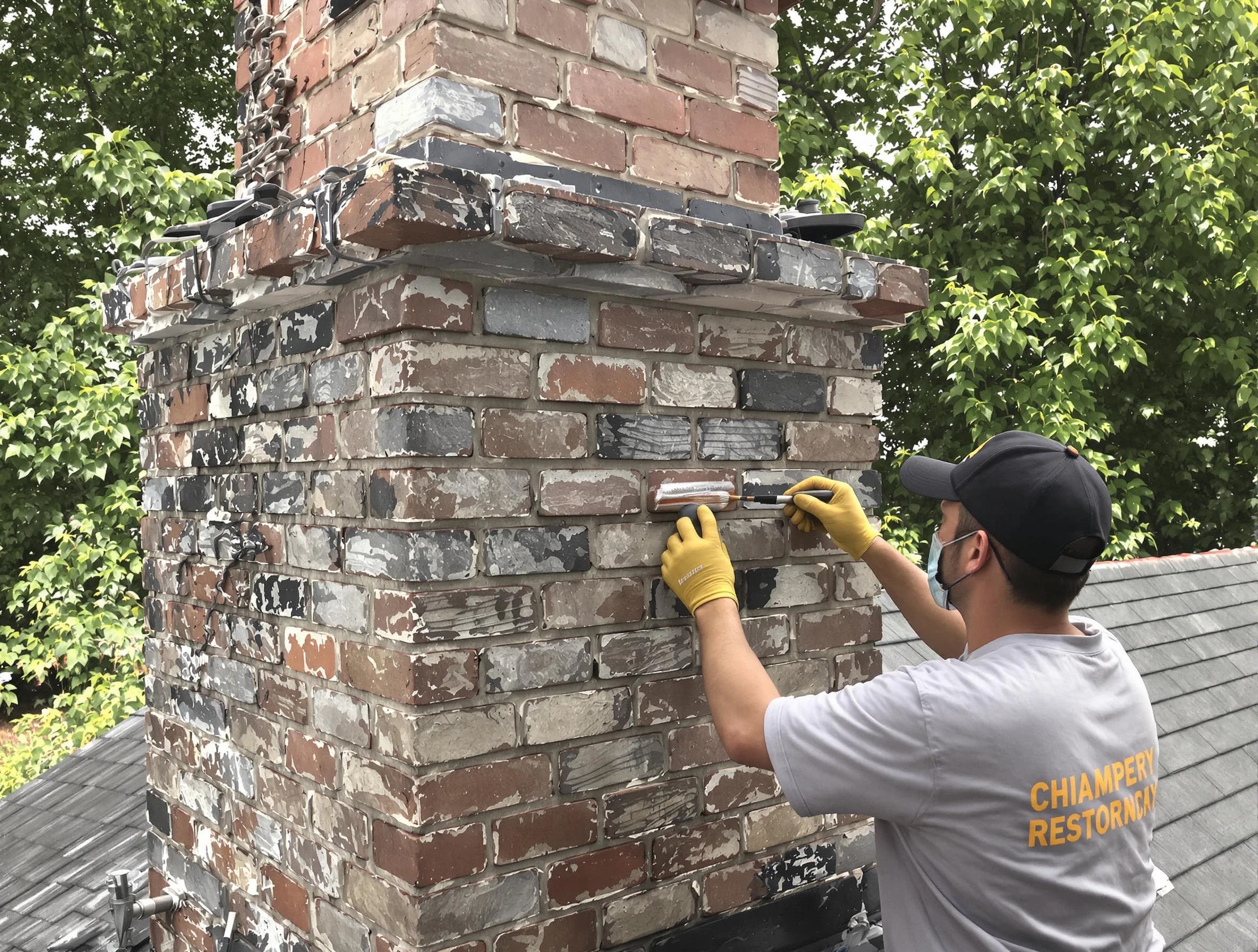 In-progress chimney restoration by Locust Grove Chimney Sweep in Locust Grove, GA