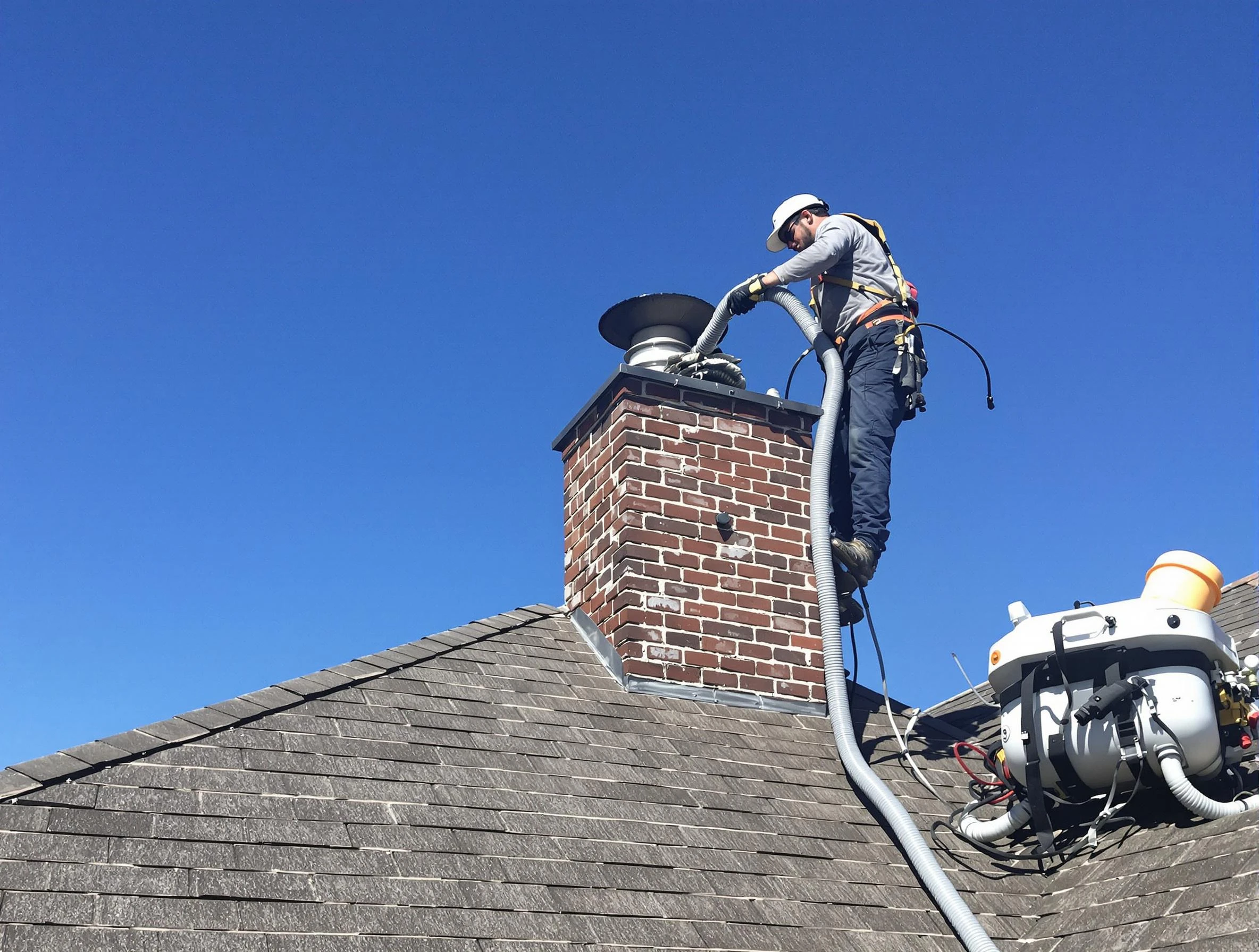Dedicated Locust Grove Chimney Sweep team member cleaning a chimney in Locust Grove, GA