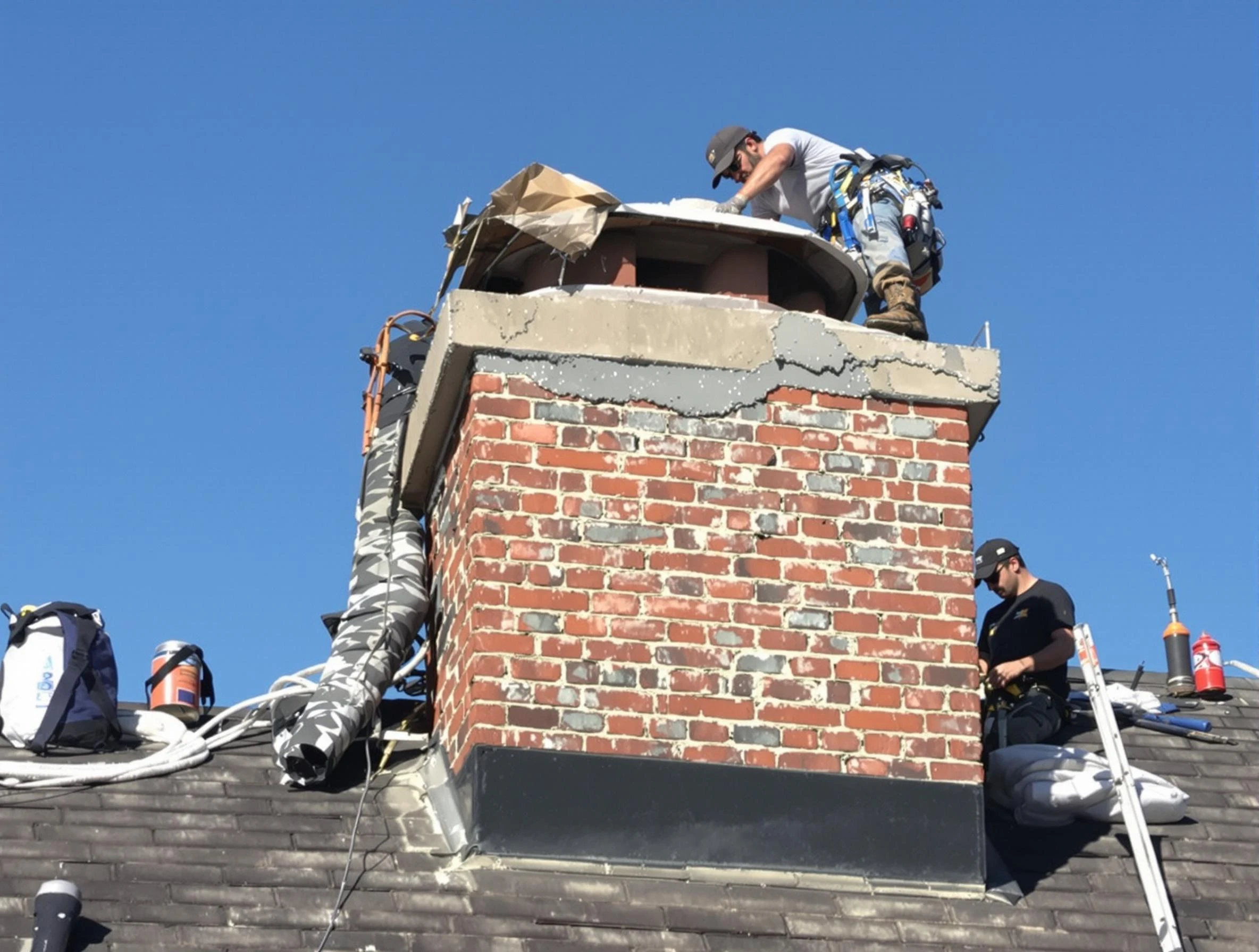Locust Grove Chimney Sweep installing a custom chimney crown in Locust Grove, GA